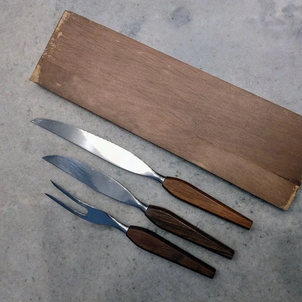 MCM Vintage Washington Forge Town & Country 3pc Carving Set Rosewood Handles